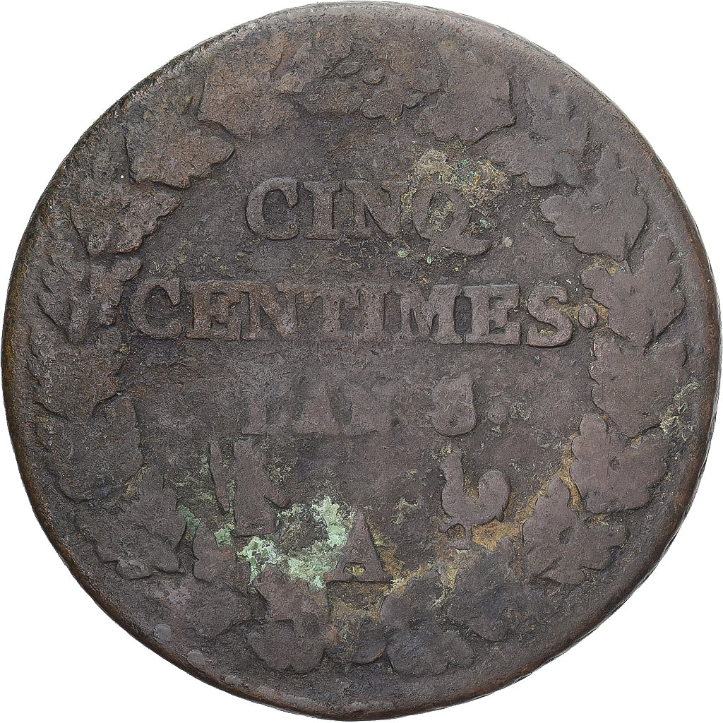 Moeda, França, Dupré, 5 Centimes, AN 8/5, Paris, F(12-15), Cobre, Gadoury:126a