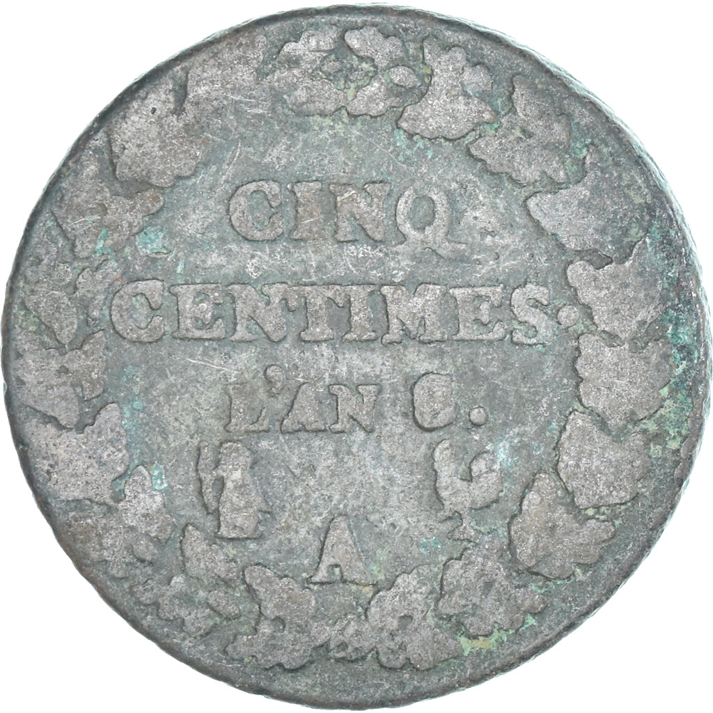 Moeda, França, Dupré, 5 Centimes, AN 8/5, Paris, F(12-15), Cobre, Gadoury:126a