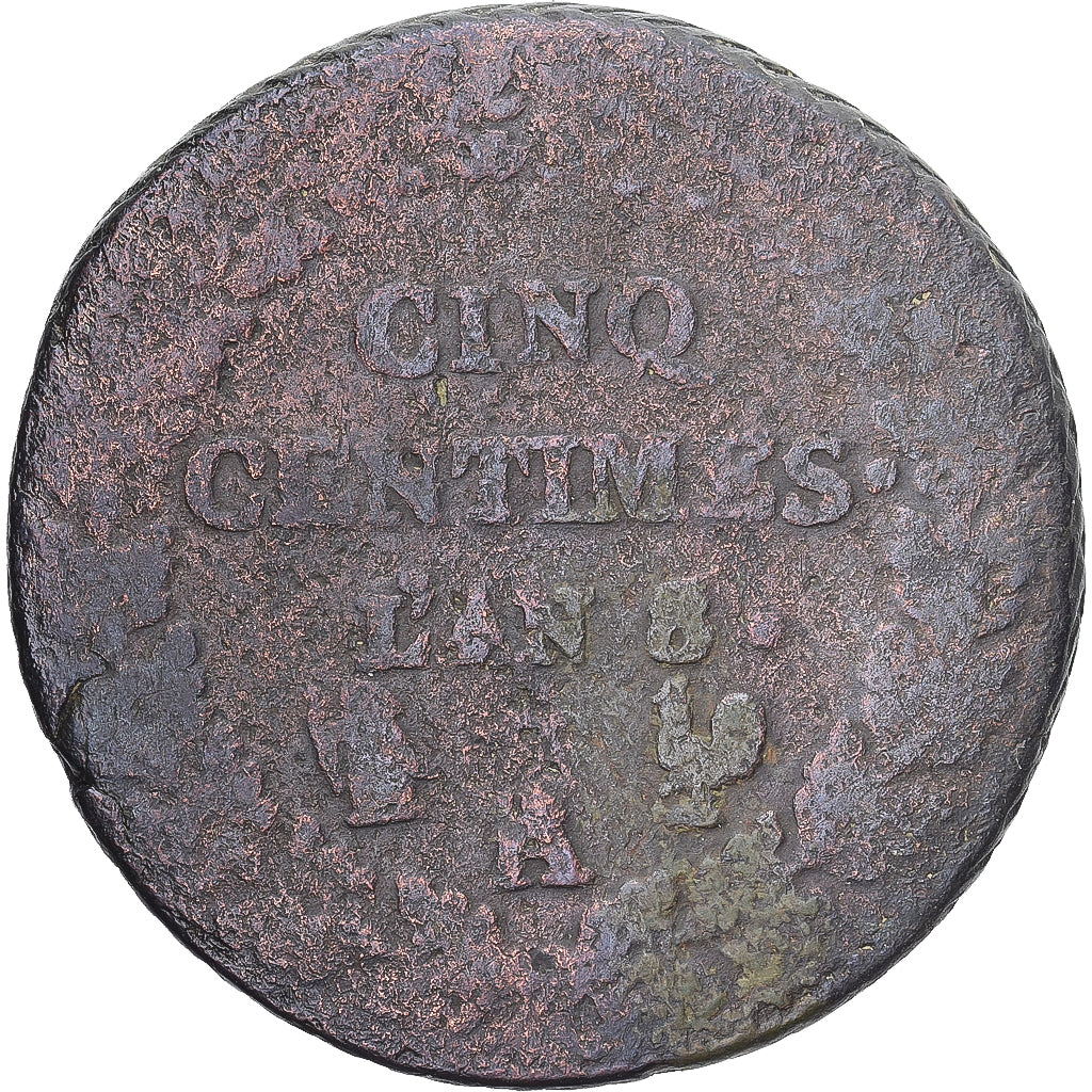 Münze, Frankreich, Dupré, 5 Centimes, AN 8/5, Paris, S, Kupfer, Gadoury:126a