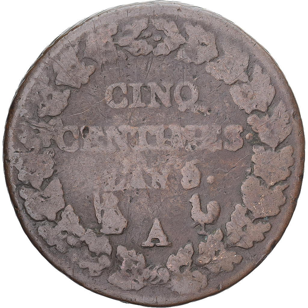Münze, Frankreich, Dupré, 5 Centimes, AN 8/5, Paris, S, Kupfer, Gadoury:126a