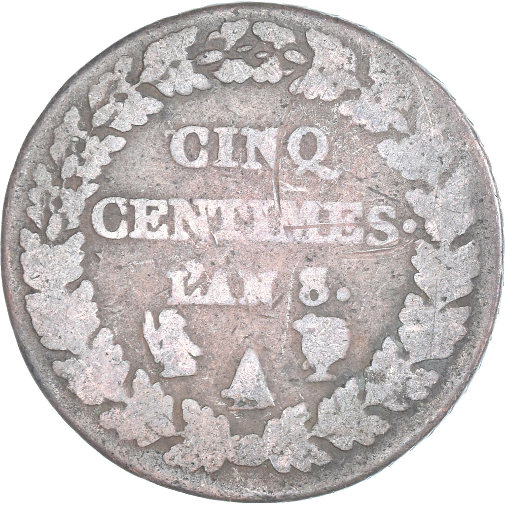 Moneta, Francja, Dupré, 5 Centimes, AN 8/5, Paris, VF(20-25), Miedź