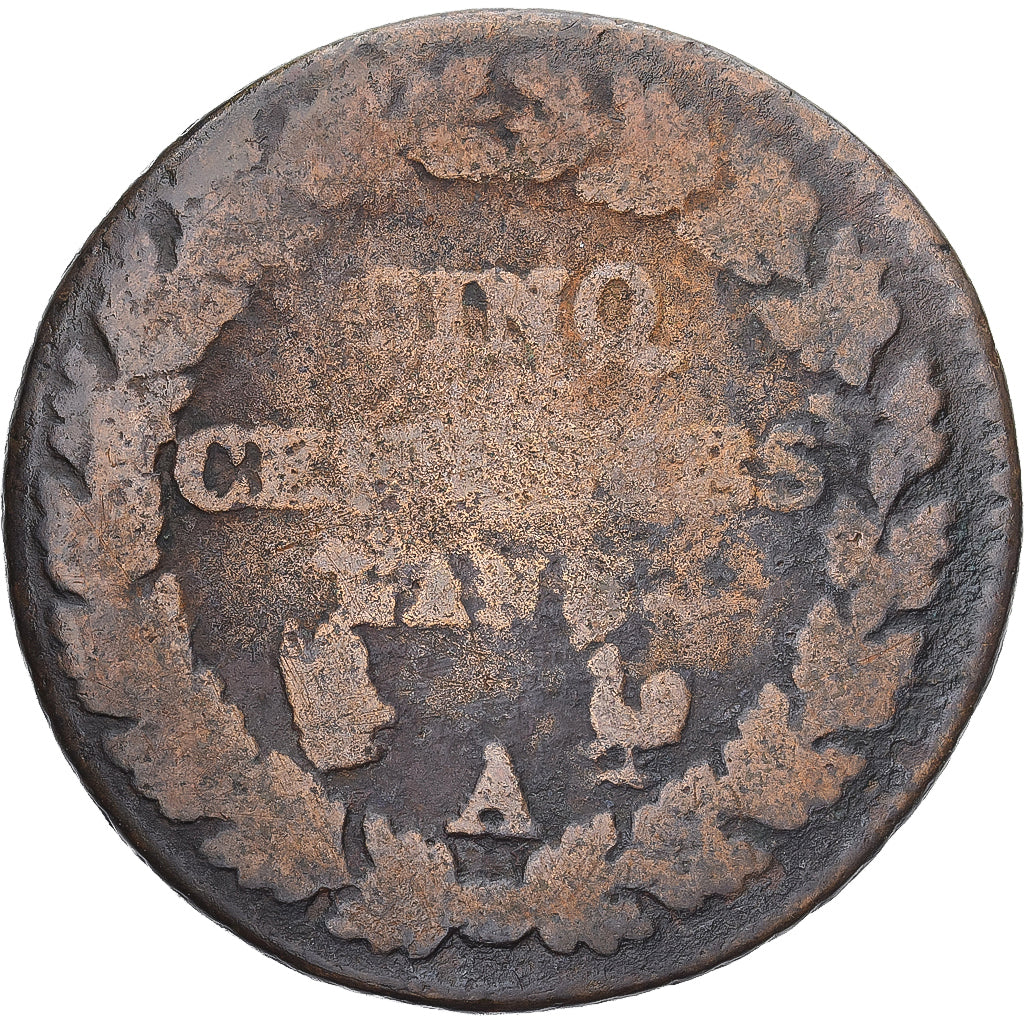 Moneda, Francia, Dupré, 5 Centimes, An 8/7, Paris, BC, Cobre, Gadoury:126a