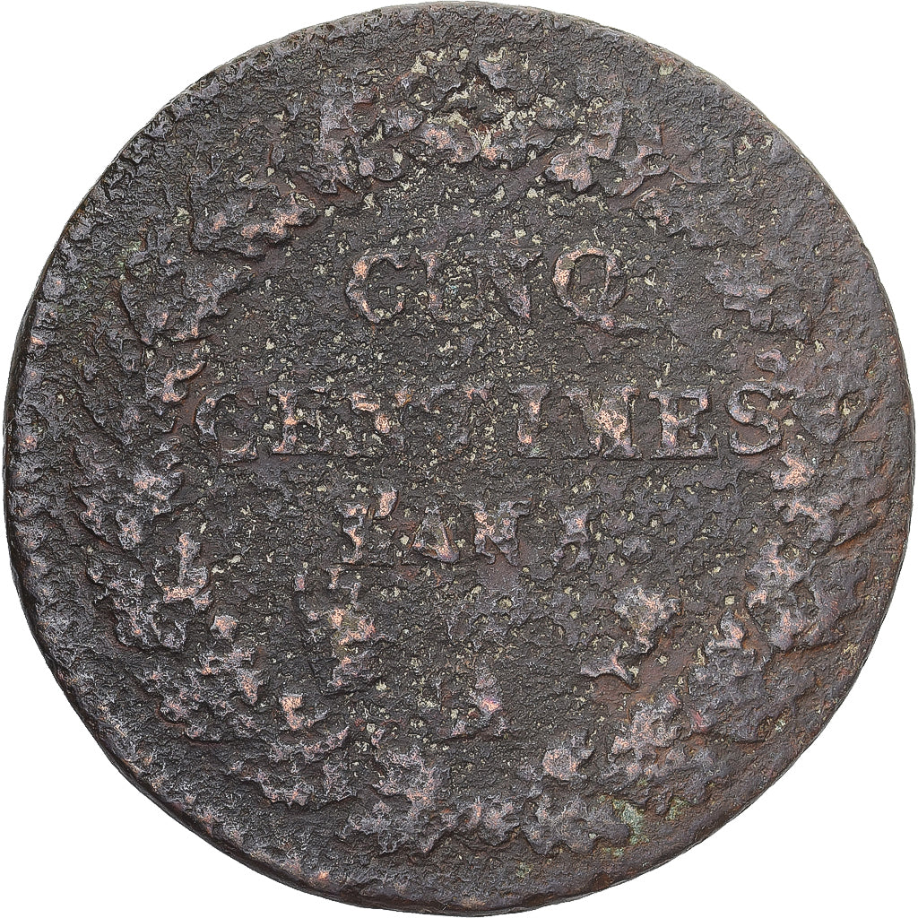 Moeda, França, Dupré, 5 Centimes, Paris, VG(8-10), Cobre, Gadoury:126/126a