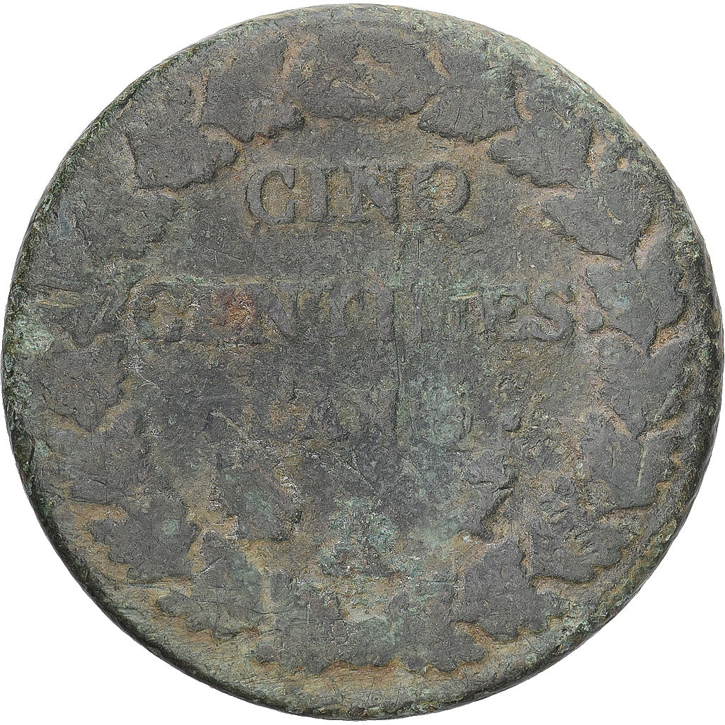 Moneda, Francia, Dupré, 5 Centimes, Paris, BC, Cobre, Gadoury:126/126a