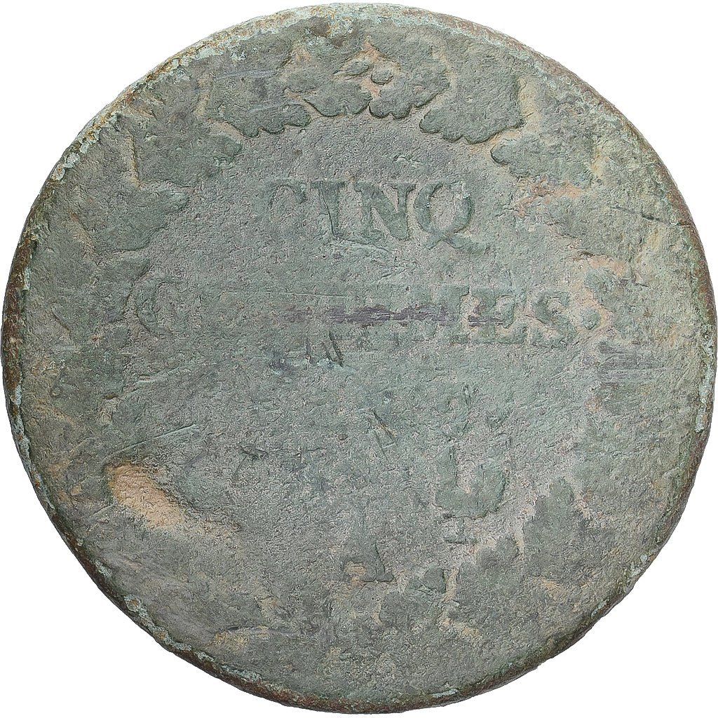 Moneda, Francia, Dupré, 5 Centimes, Paris, BC, Cobre, Gadoury:126/126a