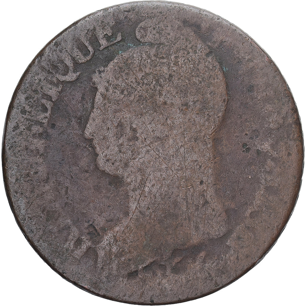 Moneda, Francia, Dupré, 5 Centimes, Paris, BC, Cobre, Gadoury:126/126a