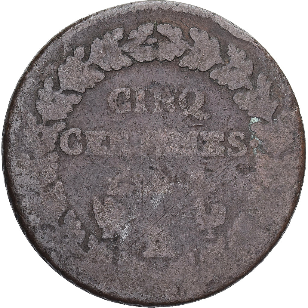Moneda, Francia, Dupré, 5 Centimes, Paris, BC, Cobre, Gadoury:126/126a