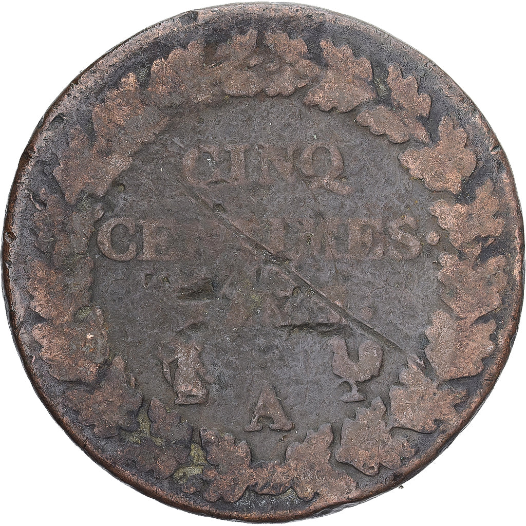 Moneda, Francia, Dupré, 5 Centimes, Paris, BC, Cobre, Gadoury:126/126a
