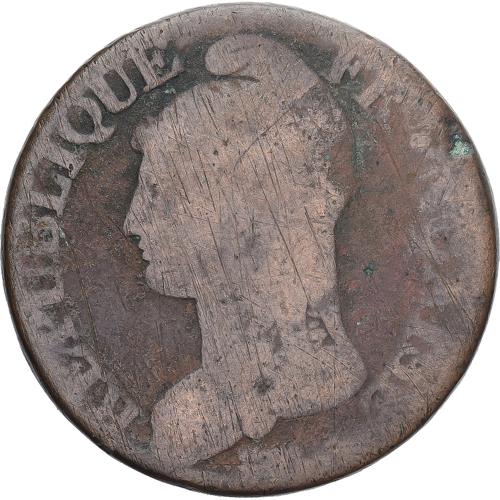 Moneta, Francia, Dupré, 5 Centimes, Paris, B+, Rame, Gadoury:126/126a