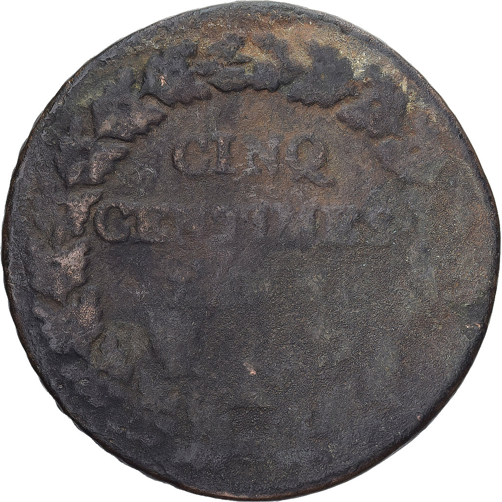 Moneda, Francia, Dupré, 5 Centimes, Paris, BC, Cobre, Gadoury:126/126a