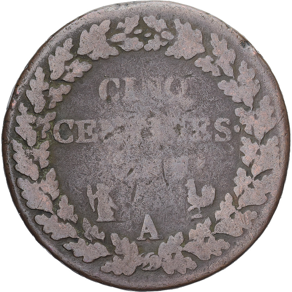 Munten, Frankrijk, Dupré, 5 Centimes, Paris, ZG+, Koper, Gadoury:126/126a