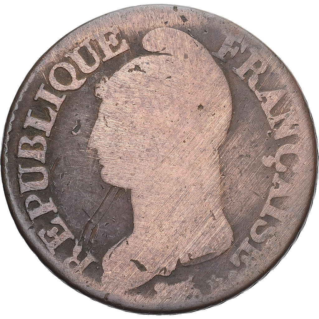 Moneda, Francia, Dupré, 5 Centimes, Paris, BC+, Cobre, Gadoury:126/126a