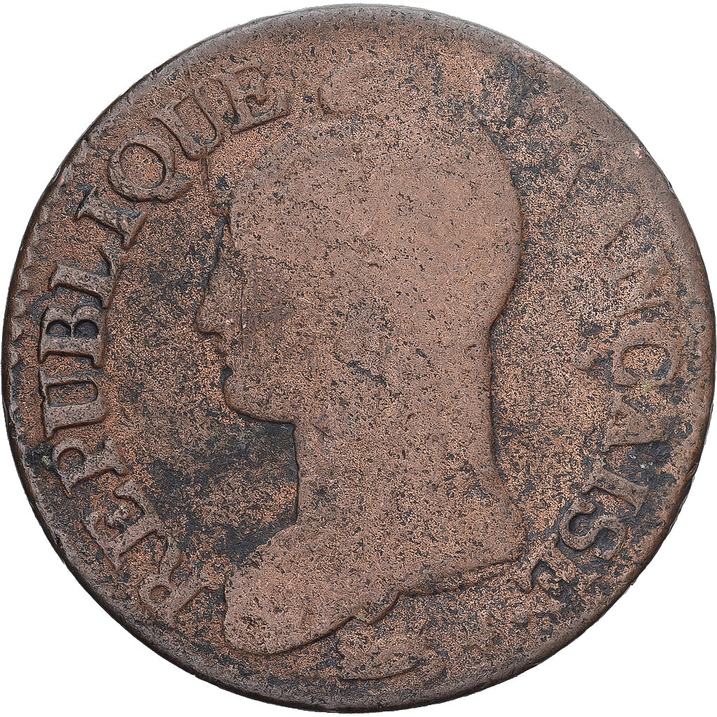 Moneda, Francia, Dupré, 5 Centimes, Paris, BC+, Cobre, Gadoury:126/126a
