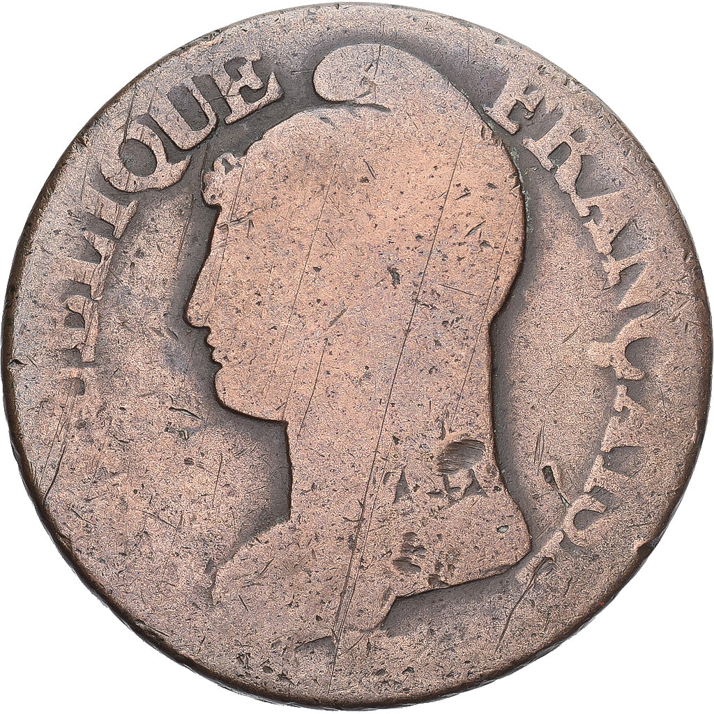 Moneda, Francia, Dupré, 5 Centimes, Paris, BC+, Cobre, Gadoury:126/126a