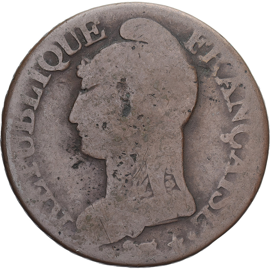 Moneda, Francia, Dupré, 5 Centimes, Paris, BC+, Cobre, Gadoury:126/126a