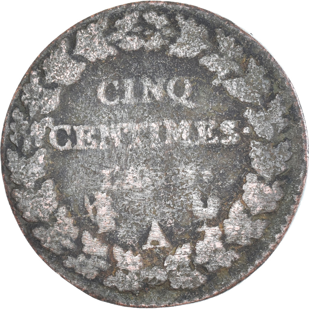 Moeda, França, Dupré, 5 Centimes, Paris, VF(20-25), Cobre, Gadoury:126/126a