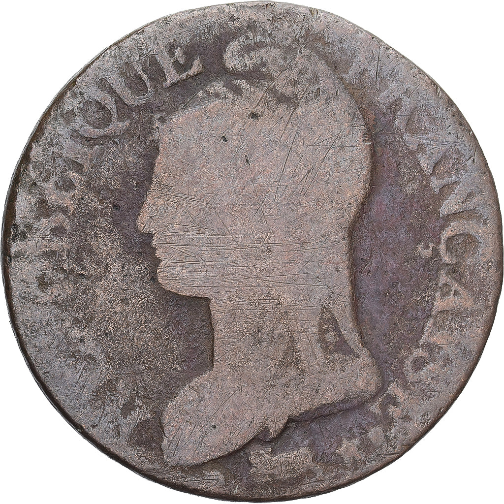 Moneda, Francia, Dupré, 5 Centimes, Paris, BC+, Cobre, Gadoury:126/126a
