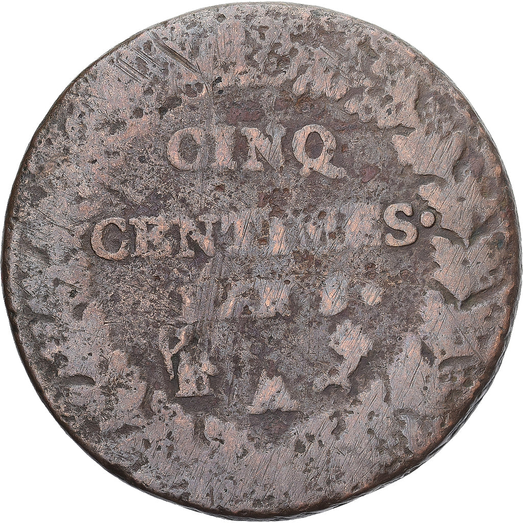 Moneda, Francia, Dupré, 5 Centimes, Paris, BC+, Cobre, Gadoury:126/126a