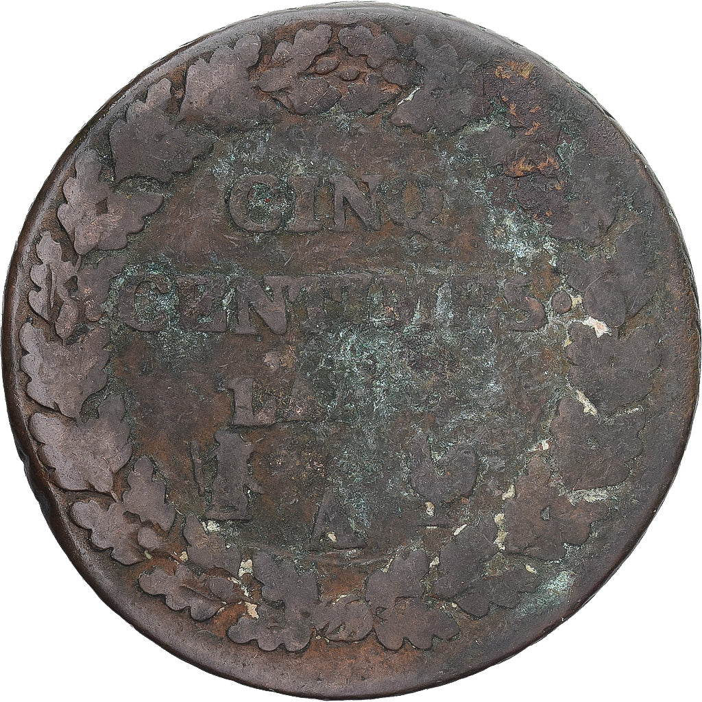 Coin, France, Dupré, 5 Centimes, Paris, VF(20-25), Copper, Gadoury:126/126a