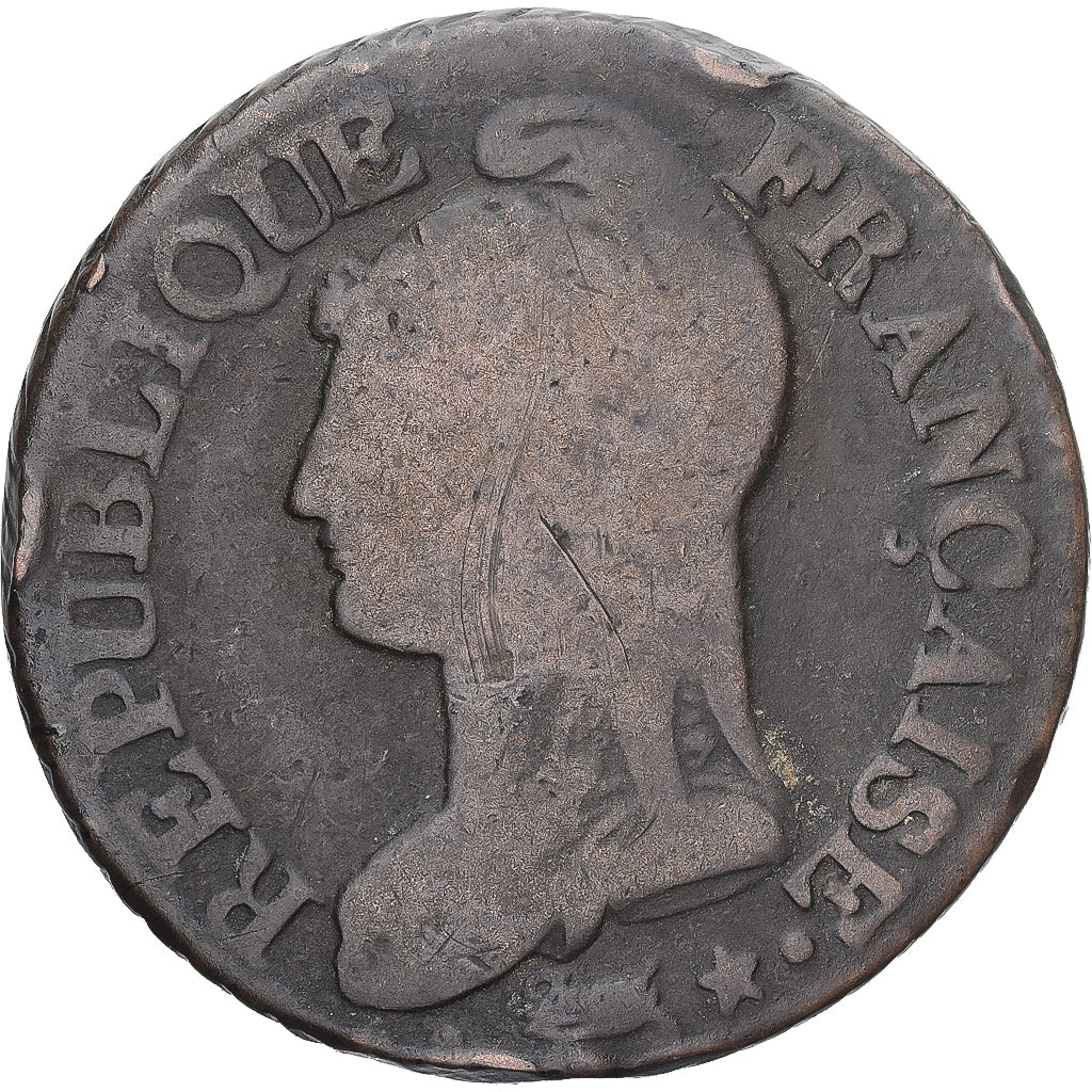 Moneda, Francia, Dupré, 5 Centimes, Paris, BC+, Cobre, Gadoury:126/126a