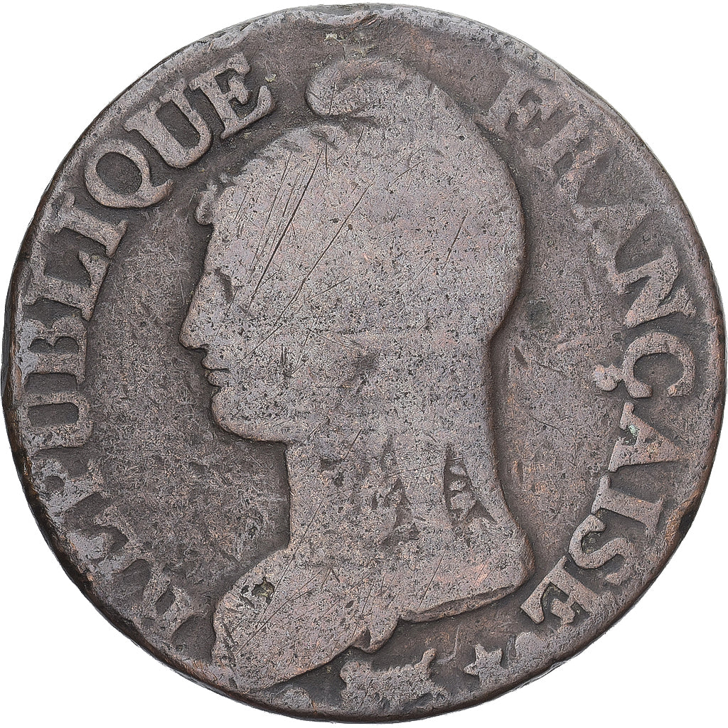 Moneda, Francia, Dupré, 5 Centimes, Paris, BC+, Cobre, Gadoury:126/126a