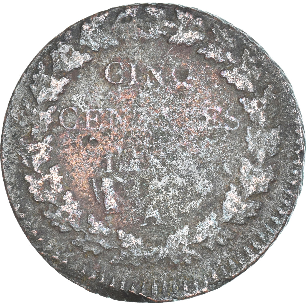 Moeda, França, Dupré, 5 Centimes, Paris, VF(20-25), Cobre, Gadoury:126/126a