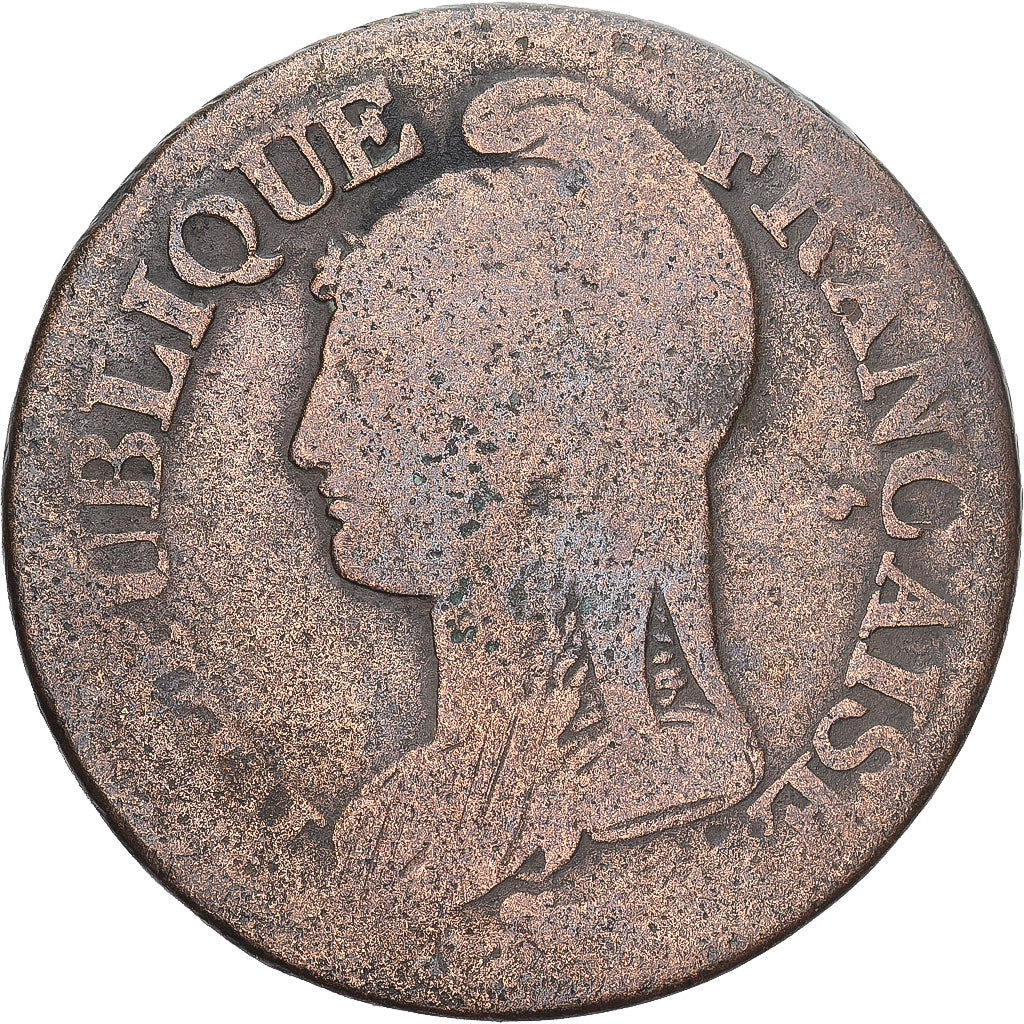 Moneda, Francia, Dupré, 5 Centimes, Paris, BC+, Cobre, Gadoury:126/126a
