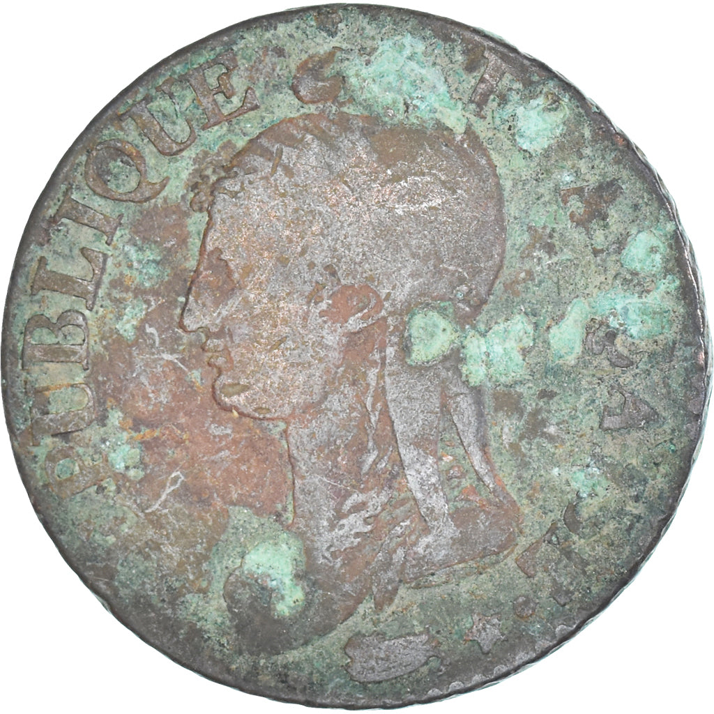 Moeda, França, Dupré, 5 Centimes, Paris, VF(20-25), Cobre, Gadoury:126/126a