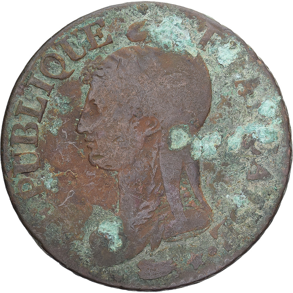 Moneda, Francia, Dupré, 5 Centimes, Paris, BC+, Cobre, Gadoury:126/126a