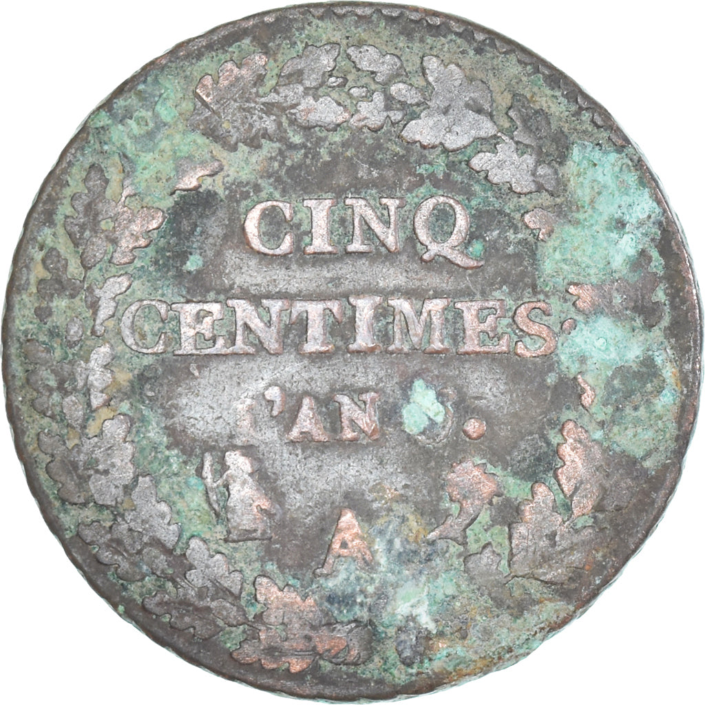 Moeda, França, Dupré, 5 Centimes, Paris, VF(20-25), Cobre, Gadoury:126/126a