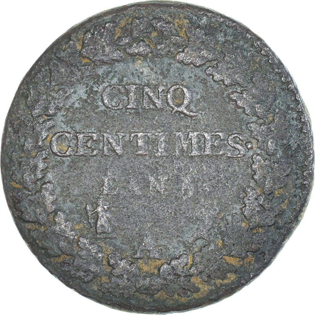 Moeda, França, Dupré, 5 Centimes, Paris, VF(20-25), Cobre, Gadoury:126/126a