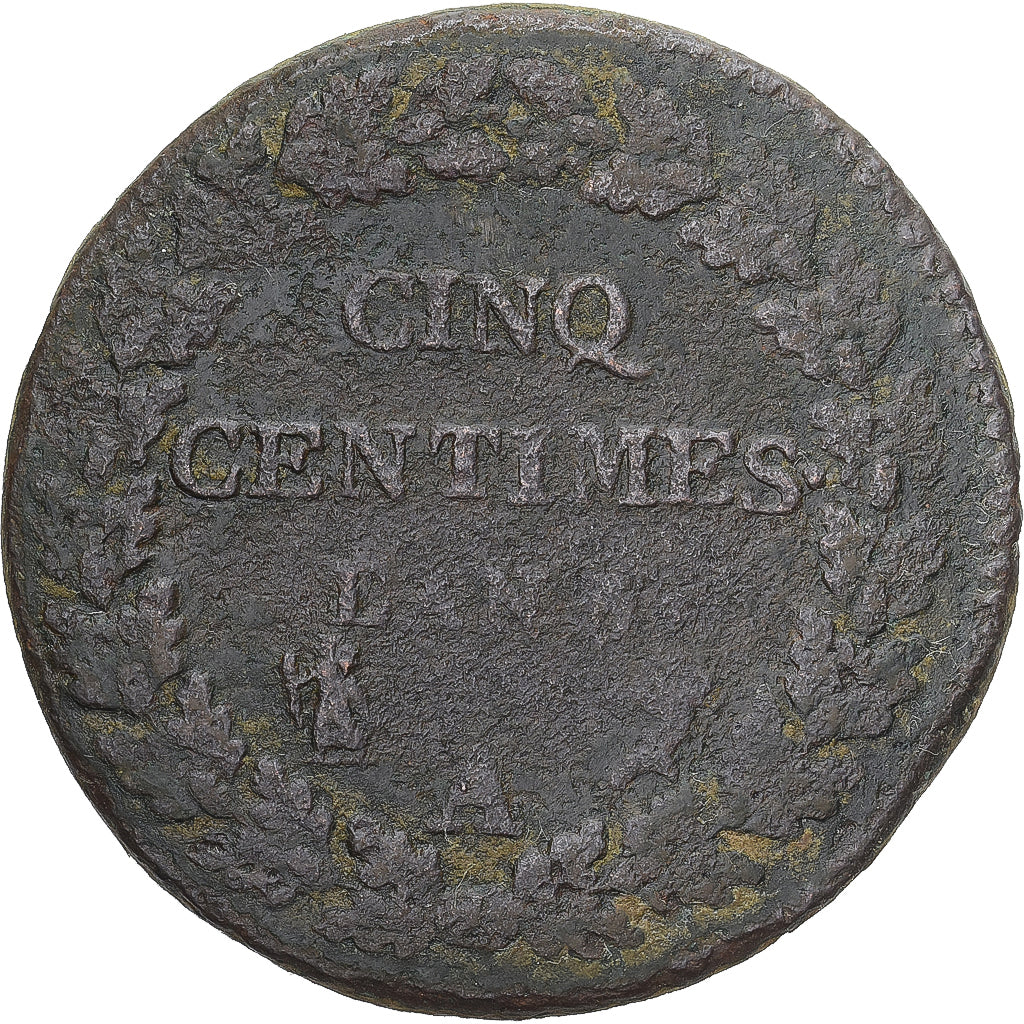 Moneda, Francia, Dupré, 5 Centimes, Paris, BC+, Cobre, Gadoury:126/126a