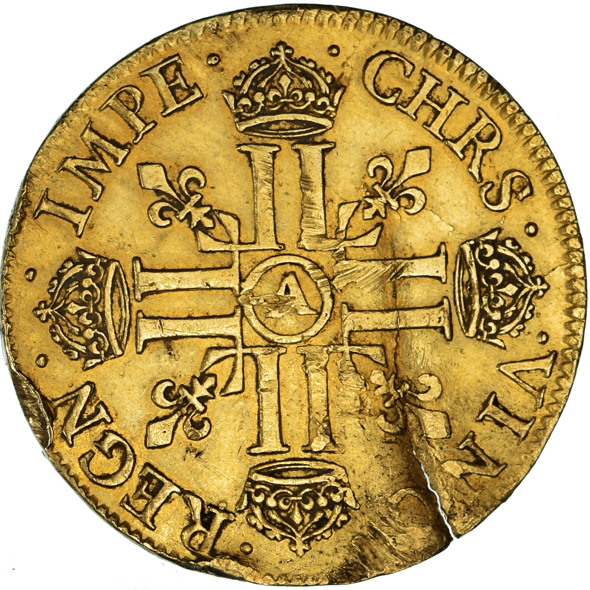 France, Louis XIII, Double louis d'or aux 8L, 1640, Paris, Flan endommagé, Or
