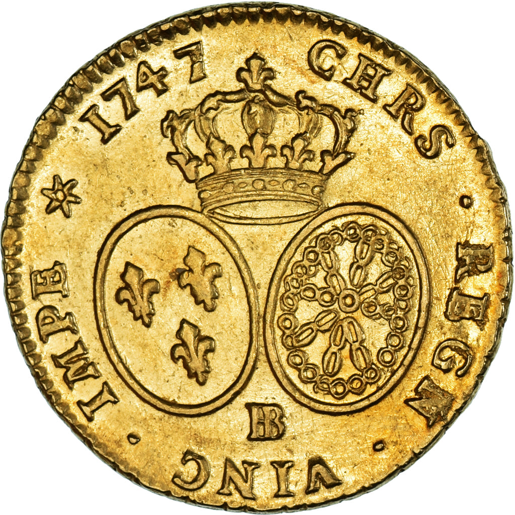 Moneta, Francia, Louis XV, Double Louis d'or au bandeau, 1747, Strasbourg, BB+