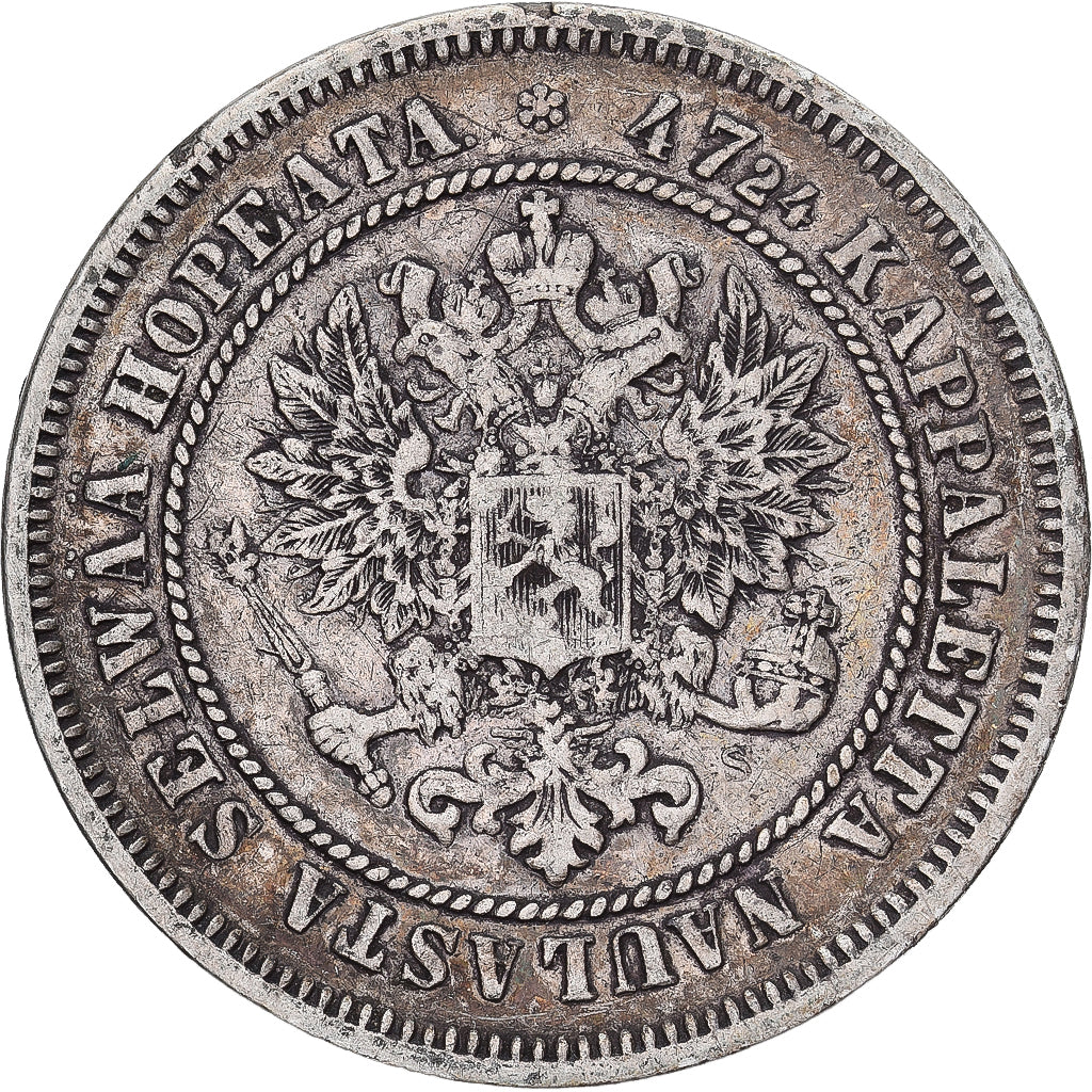 Coin, Finland, Alexander II, 2 Markkaa, 1872, Helsinki, EF(40-45), Silver