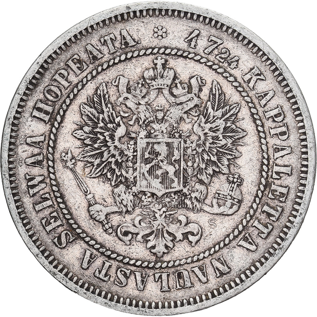 Munten, Finland, Alexander II, 2 Markkaa, 1872, Helsinki, ZF, Zilver, KM:7.2