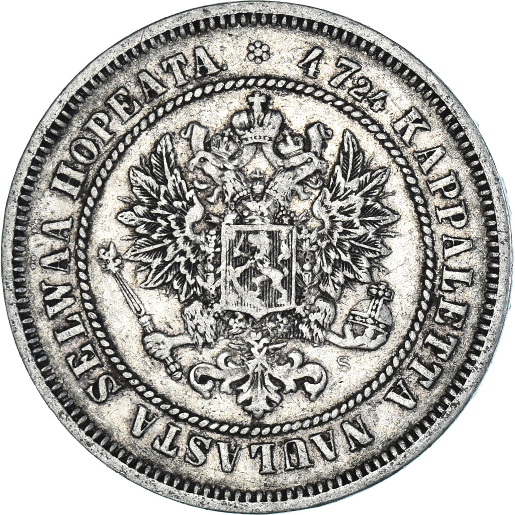 Moneda, Finlandia, Alexander II, 2 Markkaa, 1872, Helsinki, MBC, Plata, KM:7.2