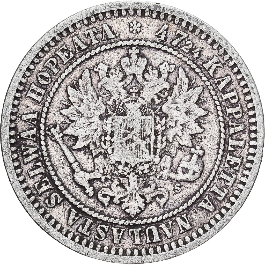 Moeda, Finlândia, Alexander II, 2 Markkaa, 1870, Helsinki, EF(40-45), Prata