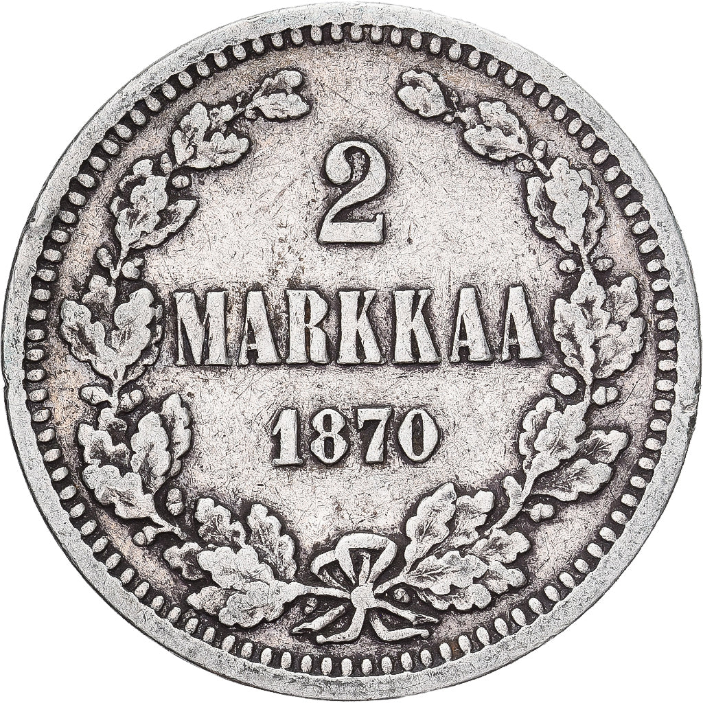 Moeda, Finlândia, Alexander II, 2 Markkaa, 1870, Helsinki, EF(40-45), Prata