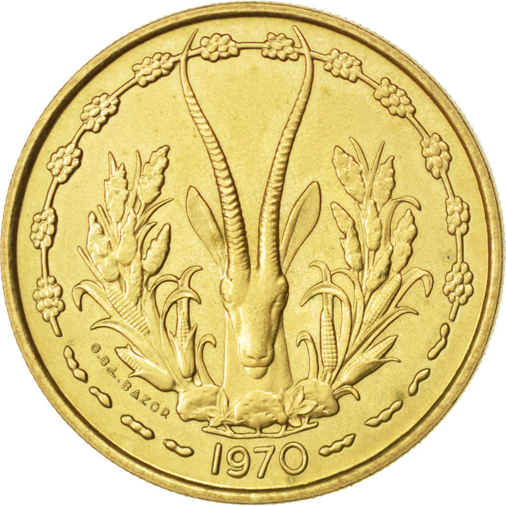 Coin, West African States, 25 Francs, 1970, MS(63), Aluminum-Bronze, KM:E5