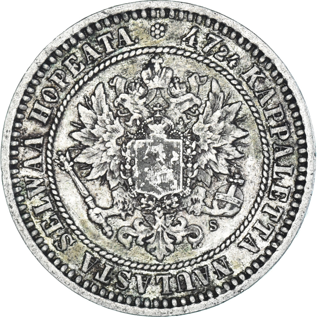 Moneda, Finlandia, Alexander II, 2 Markkaa, 1870, Helsinki, MBC, Plata, KM:7.1