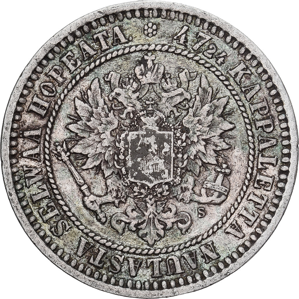 Moeda, Finlândia, Alexander II, 2 Markkaa, 1870, Helsinki, EF(40-45), Prata