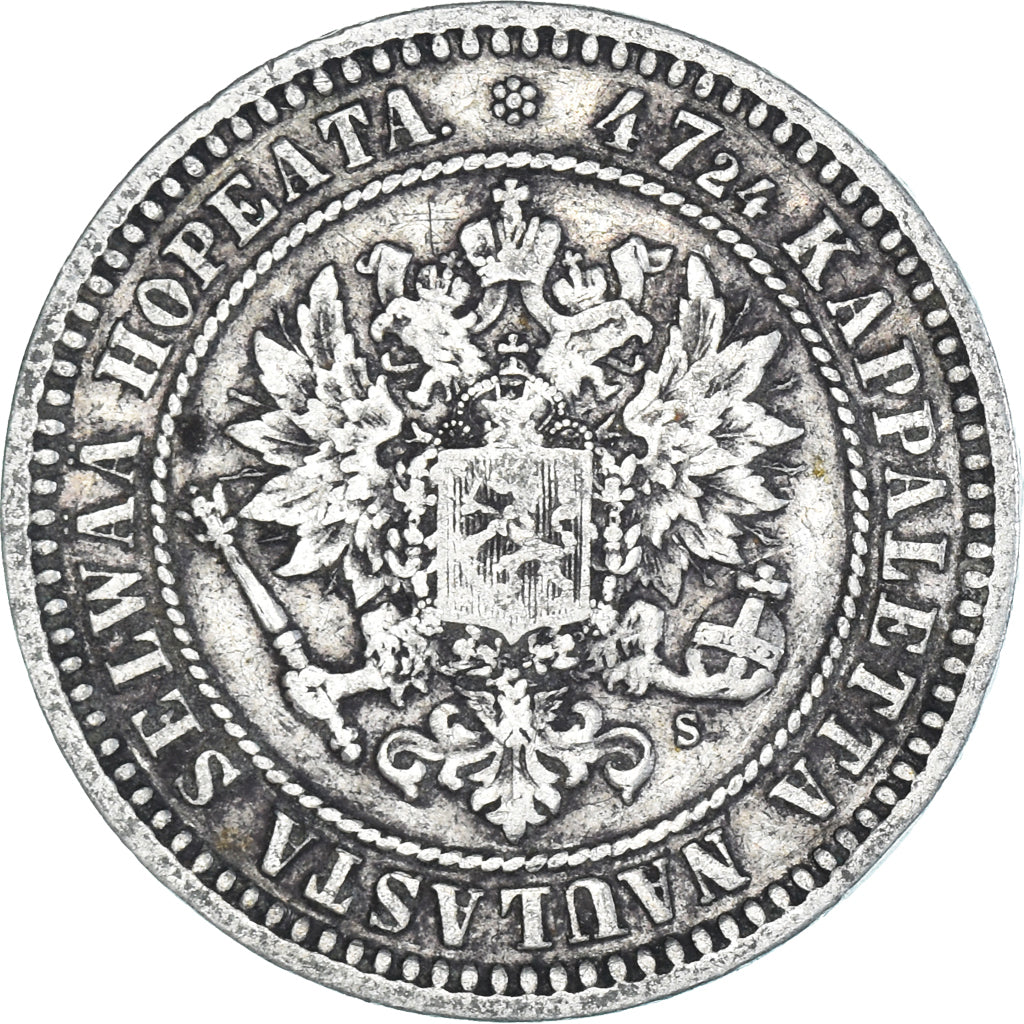 Moneda, Finlandia, Alexander II, 2 Markkaa, 1870, Helsinki, MBC, Plata, KM:7.1