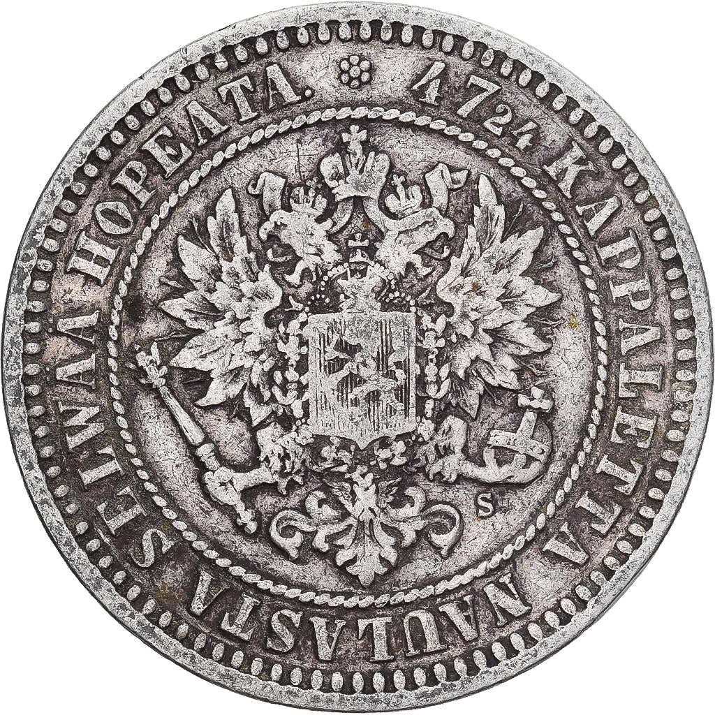 Moeda, Finlândia, Alexander II, 2 Markkaa, 1870, Helsinki, EF(40-45), Prata