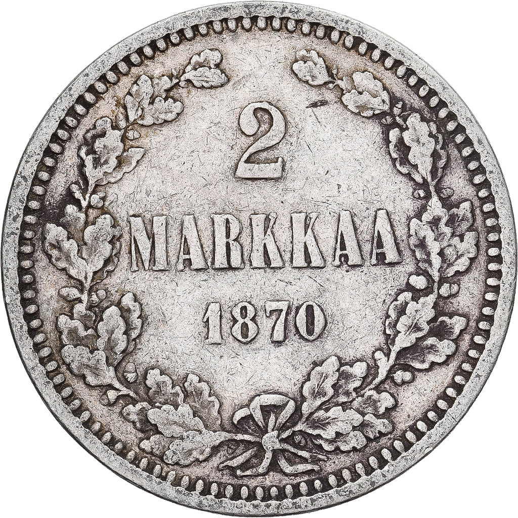 Moeda, Finlândia, Alexander II, 2 Markkaa, 1870, Helsinki, EF(40-45), Prata