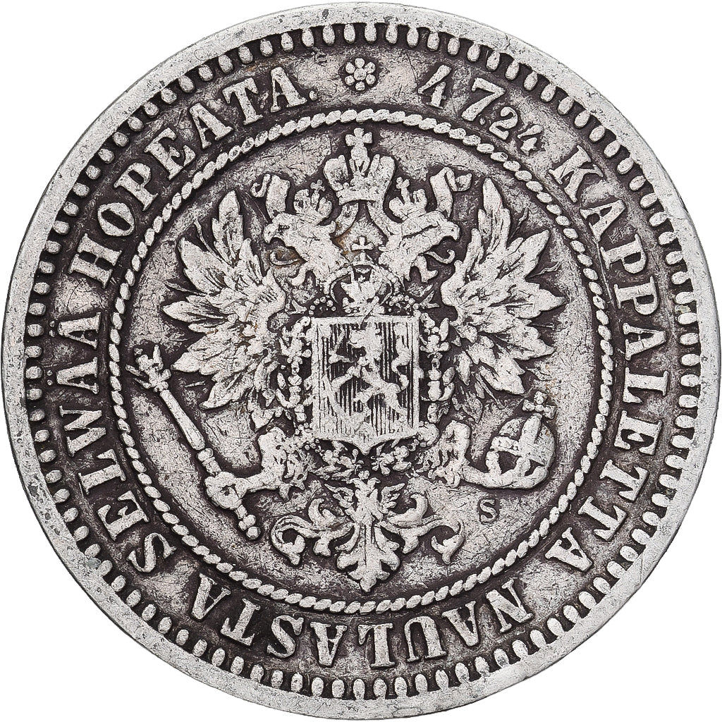 Moeda, Finlândia, Alexander II, 2 Markkaa, 1870, Helsinki, EF(40-45), Prata