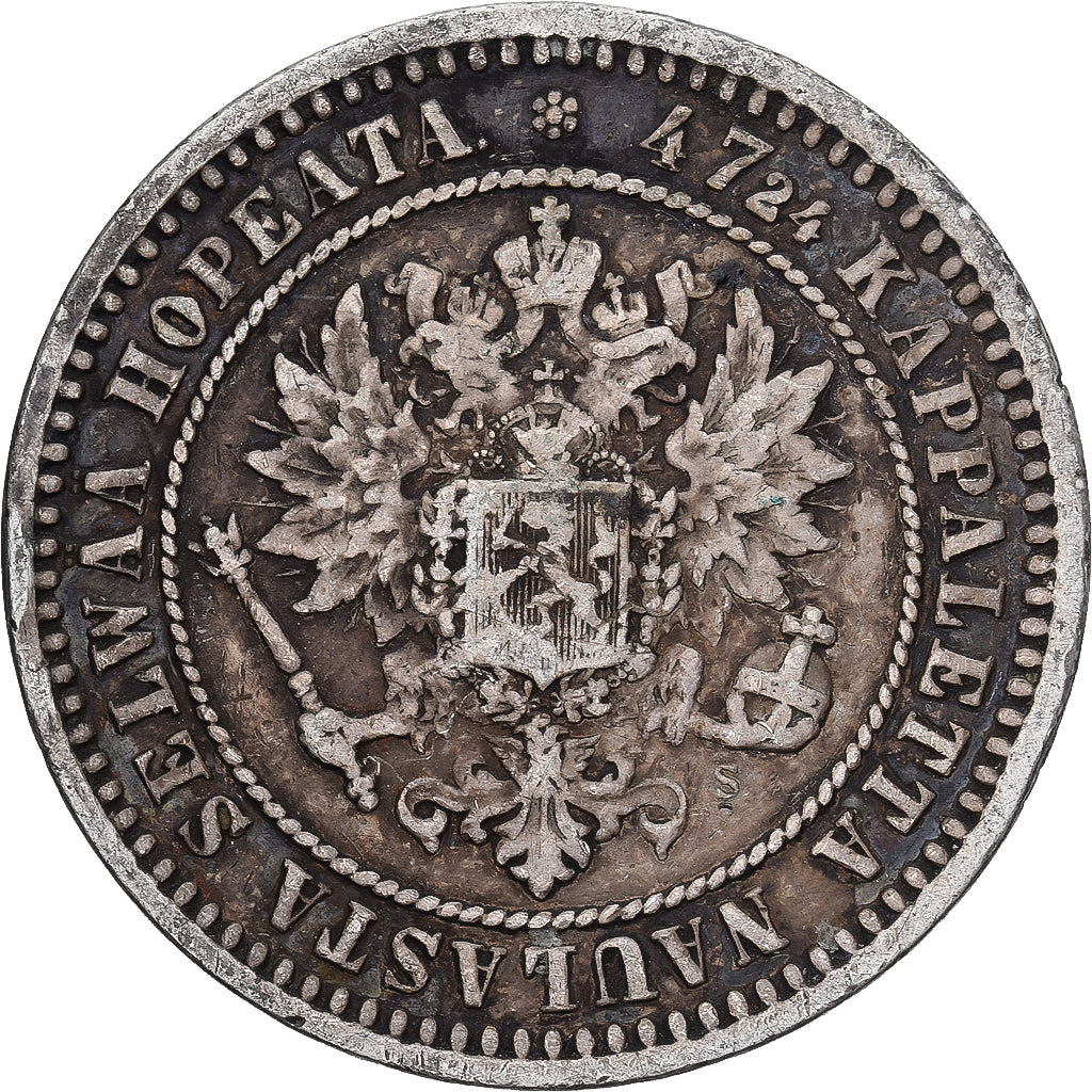 Moeda, Finlândia, Alexander II, 2 Markkaa, 1870, Helsinki, EF(40-45), Prata
