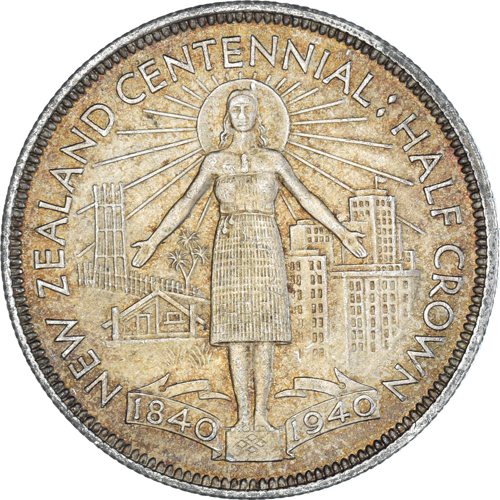 Moneta, Nowa Zelandia, George VI, Centennial, 1/2 Crown, 1940, British Royal