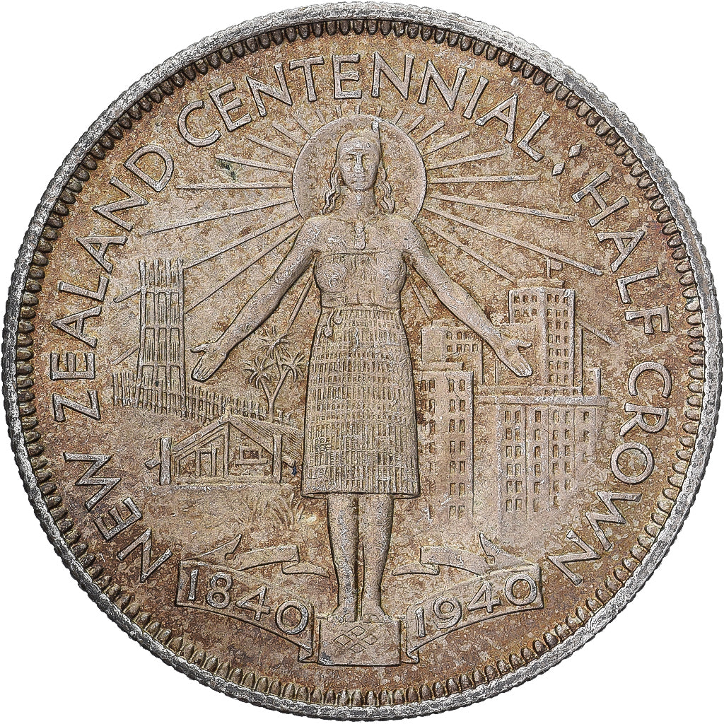 Moeda, Nova Zelândia, George VI, Centennial, 1/2 Crown, 1940, British Royal