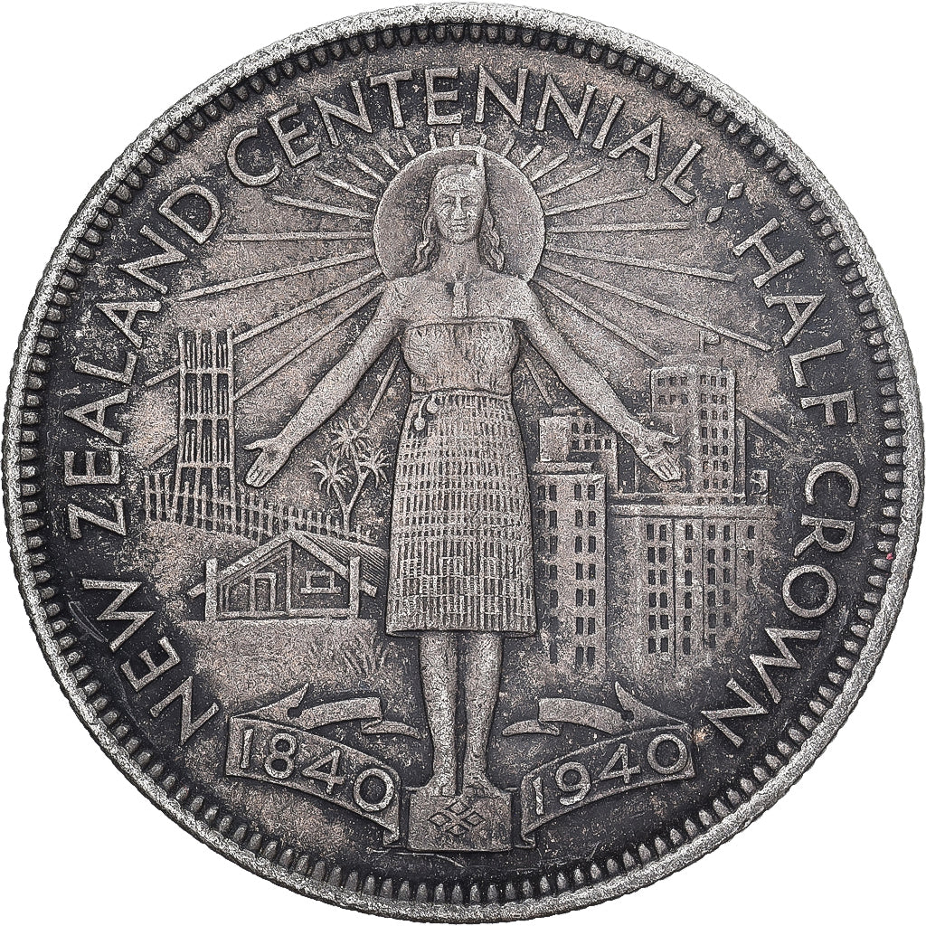 Coin, New Zealand, George VI, Centennial, 1/2 Crown, 1940, British Royal Mint